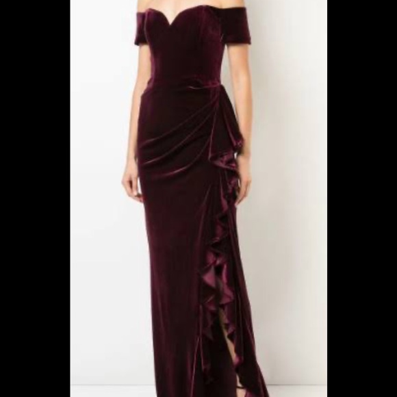 Badgley Mischka Dresses & Skirts - Velvet off-shoulder dress in burgundy NWT